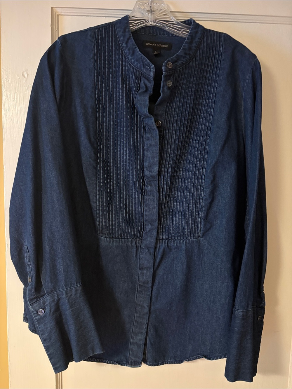 Banana Republic Denim Pintuck Band-Collar Button-Down Shirt